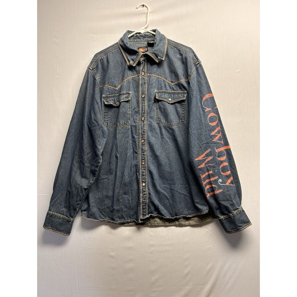 Martini Ranch Men’s Pearl Snap Western Denim Long Sleeve Shirt Cowboy Wild XL